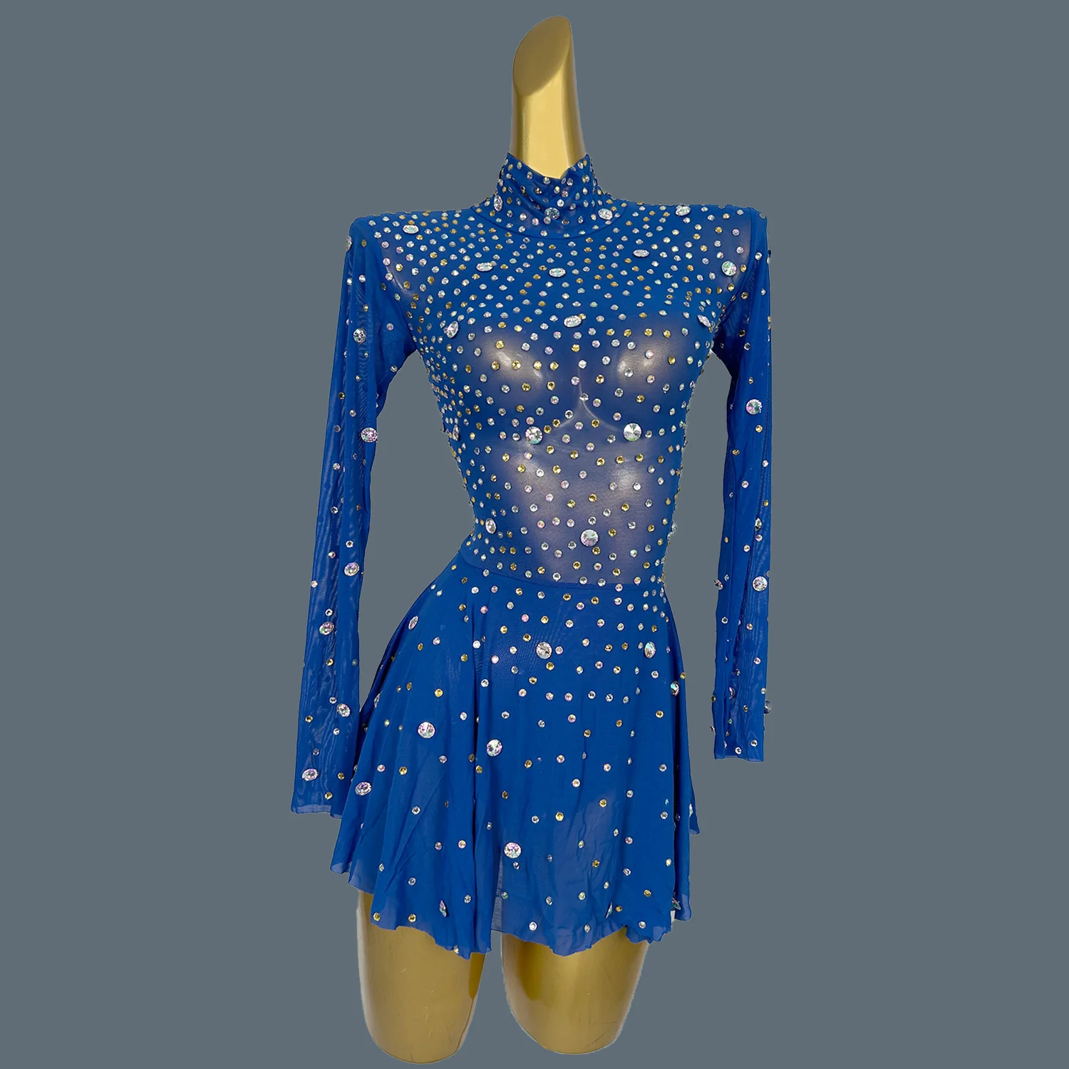 

Stage Performance Sparkly Rhinestone Costume Nightclub for Women Sheer Mesh Long Sleeved Dress Birthday Party Dance Wear Xingtou