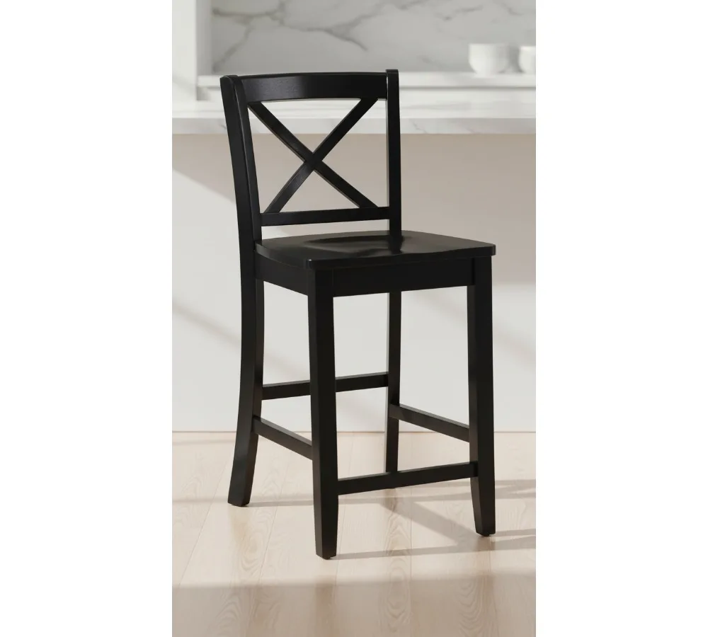 مقعد حديث أسود على شكل حرف X من الخلف، 16 بوصة عرض × 17.91 بوصة عمق × 37.01 بوصة ارتفاع، خشب مطاطي قوي لراحة تناول الطعام في جزيرة المطبخ