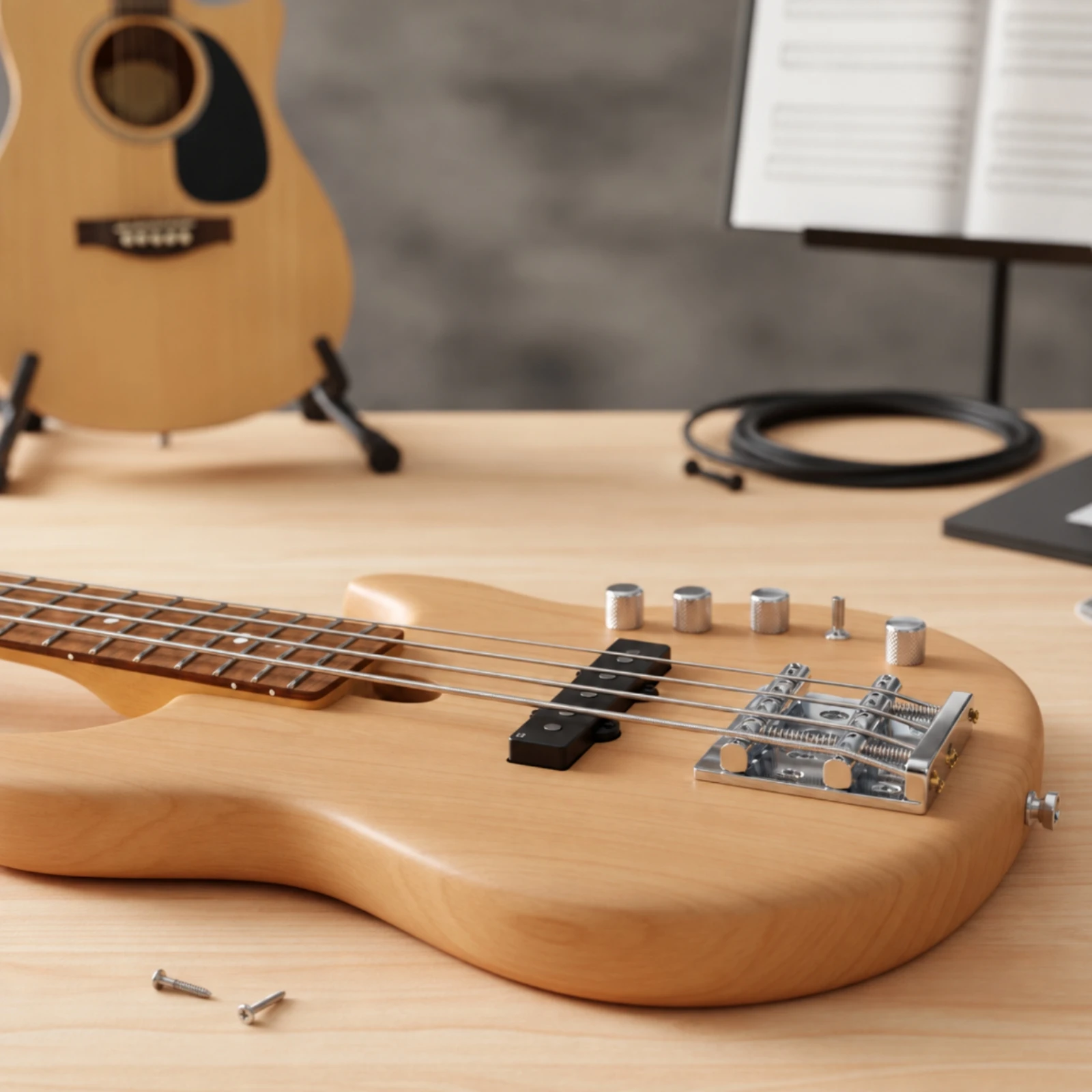 Four-String Electric Bass Bridge Increased Sustain 4-String Bass Bridge Assembly Instrument Hardware Heavy Duty Improved Attack