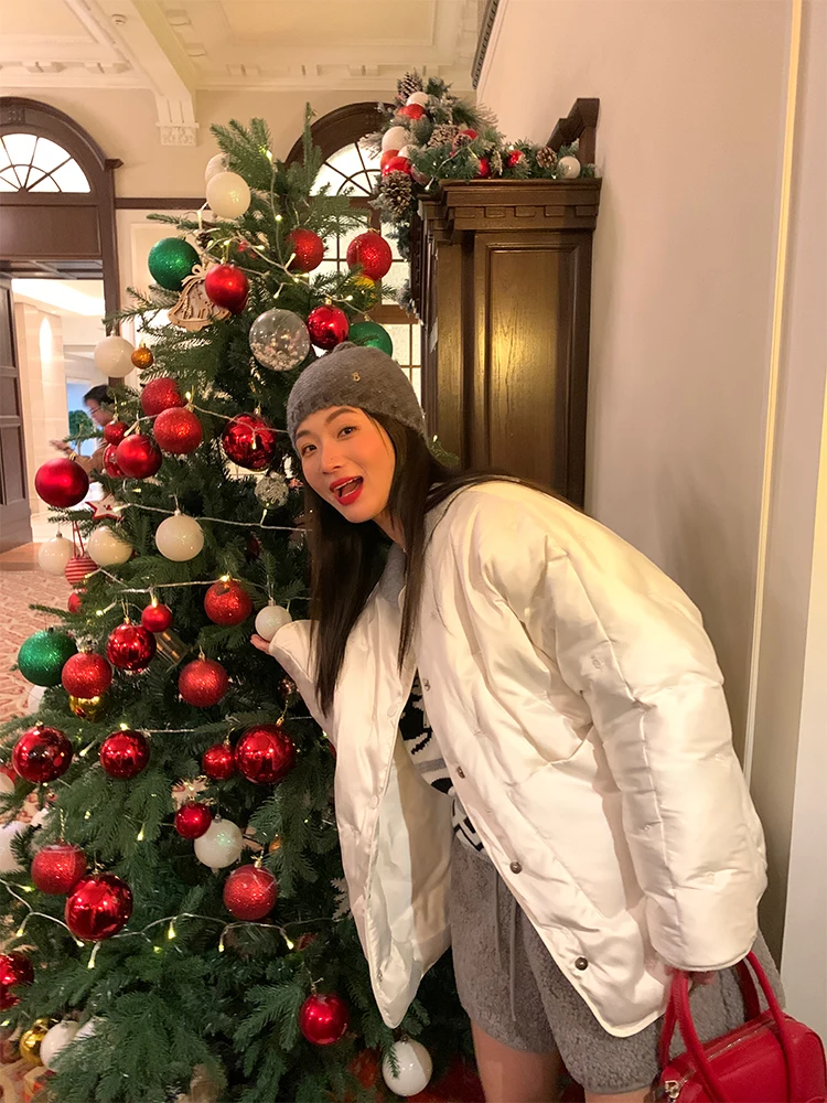 

Белый вышитый или пуховик Jaet, женская свободная посадка, круглая теплая верхняя одежда, зимняя одежда для поездок на работу, Thiened Du down