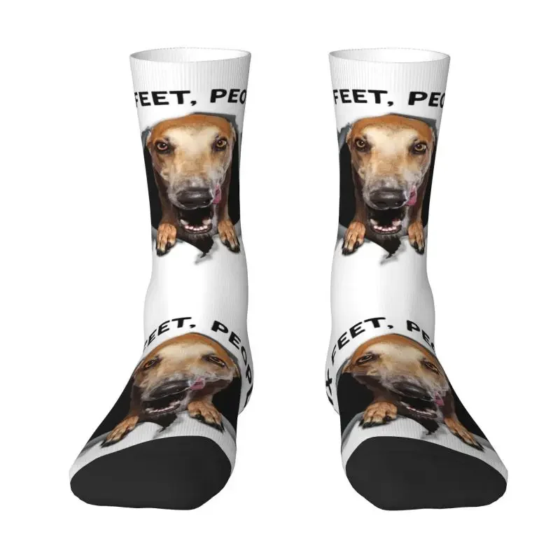 Greyhound Sighthound Mens Crew Socks Unisex Cool 3D Printing Six Feet People Whippet Dog Dress Socks