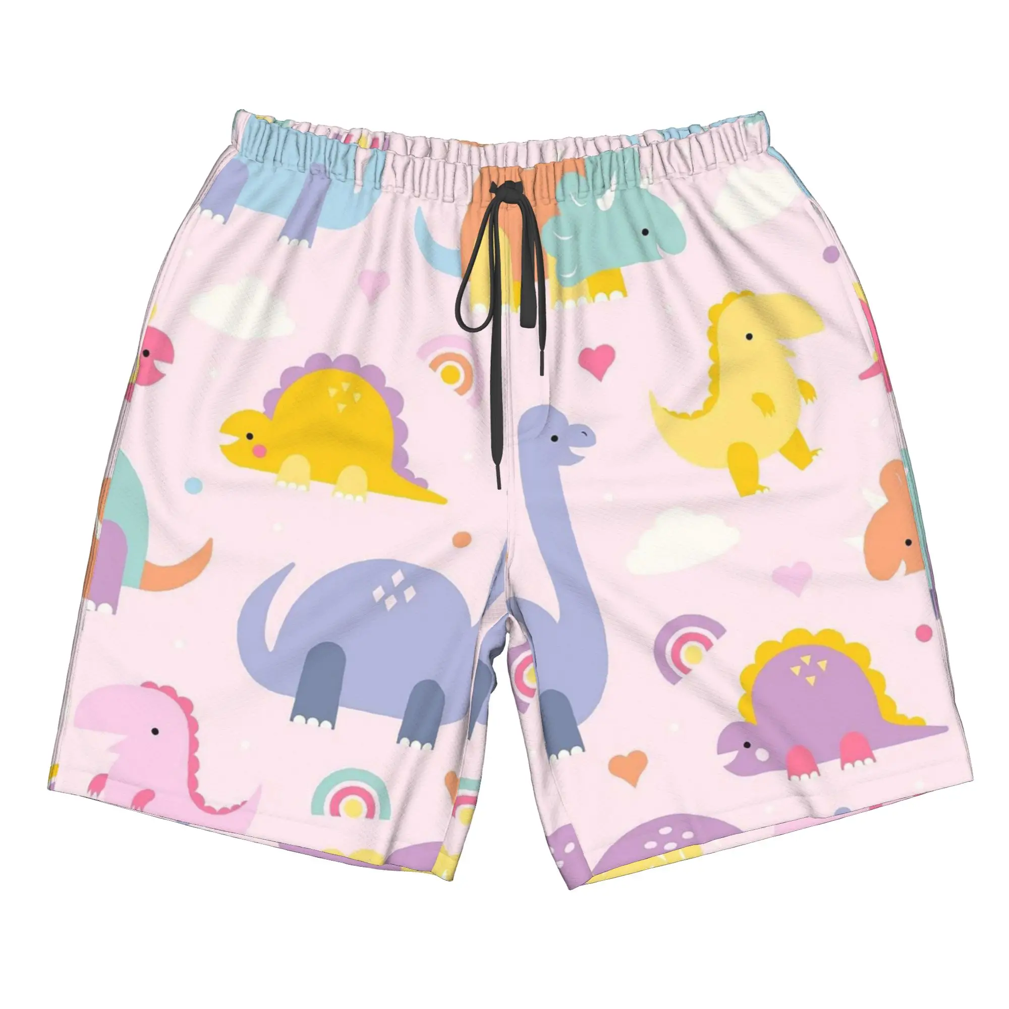 Cartoon Dinosaur And Rainbow Pattern Trunks Beach Board Shorts Casual Quick Dry Swim Summer Men Pants