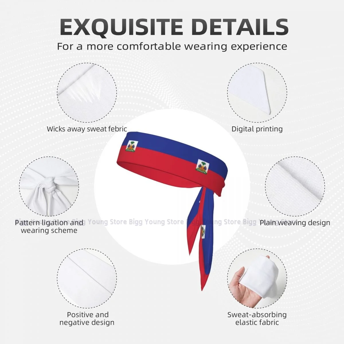 Haiti Flag Head Tie Sports Headband Athlete Sweatbands Head Wrap For Working Out Running Yoga view 4