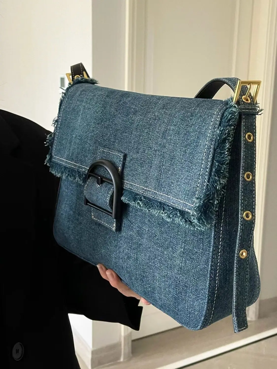 Borsa con nappe in Denim Miyagawa 2023 borsa sotto le ascelle di nuova moda borsa a tracolla per pendolari Versatile retrò per borse con manico