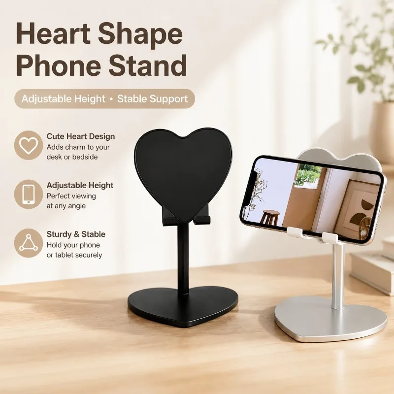 Ins‑style Heart‑shaped Phone Holder Desktop Tablet Viewing Gadget Live‑streaming Adjustable Height‑lifting Supporting Bracket