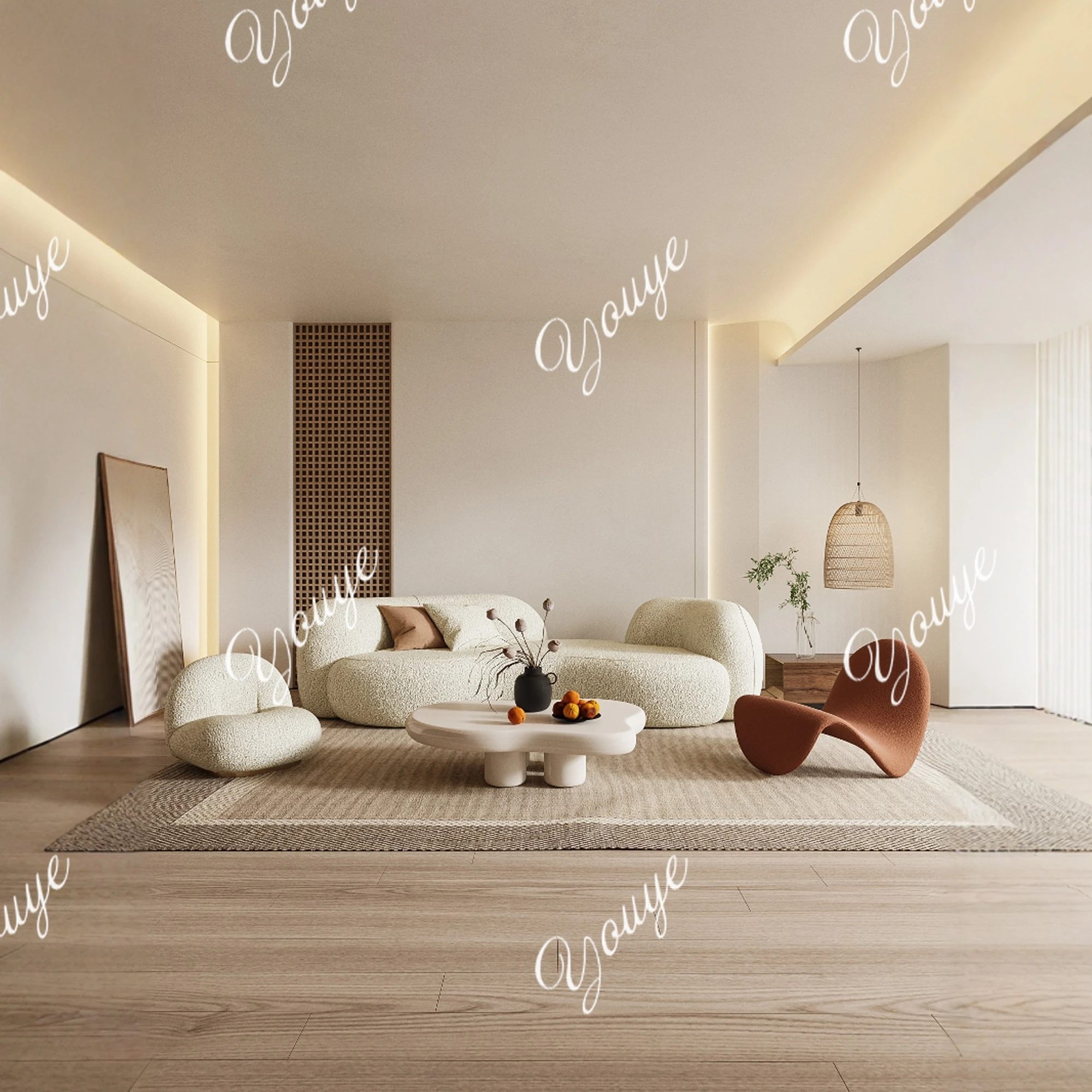Cream style modern simple apartment B&B curved fabric sofa beauty salon receives personalized high-end designers