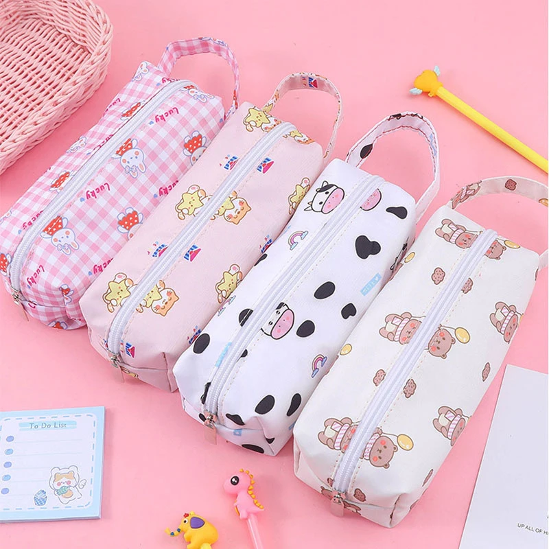 Kawaii Cartoon Cute Pencil Case Portable Pencil Bag Fashion Large Capacity Stationery Storage Pouch Office Supplies Gifts