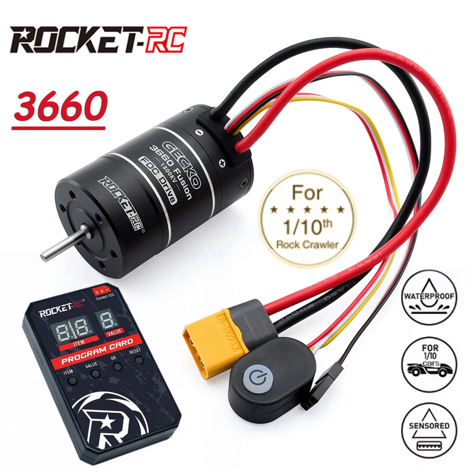 

Бесщеточная сенсорная система ROCKET RC GECKO 3660 FUSION FOC 2IN1 с мотором 1800KV и ESC 40A, водонепроницаемая IP67, для радиоуправляемых машин 1/10 (2-3S LiPo)