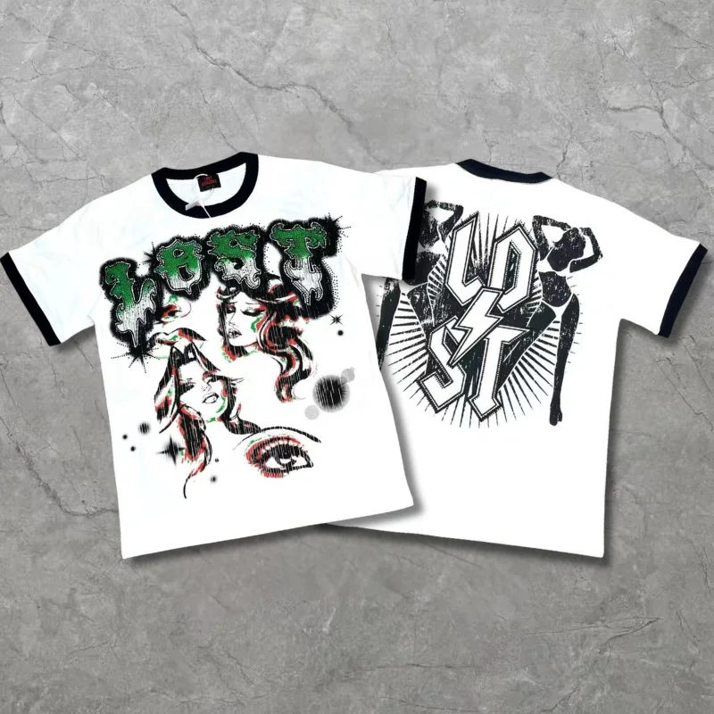 

Black White Diamond-patterned Lost Intricacy Tshirts High Quality Logo Print Cotton Short Sleeve T-shirts Men Women