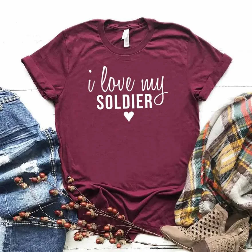 Tshirt  I Love My Soldier Army Girlfriend Women Cotton Young Girl Regular Country Music Women Graphic Tees Country Girl Tee