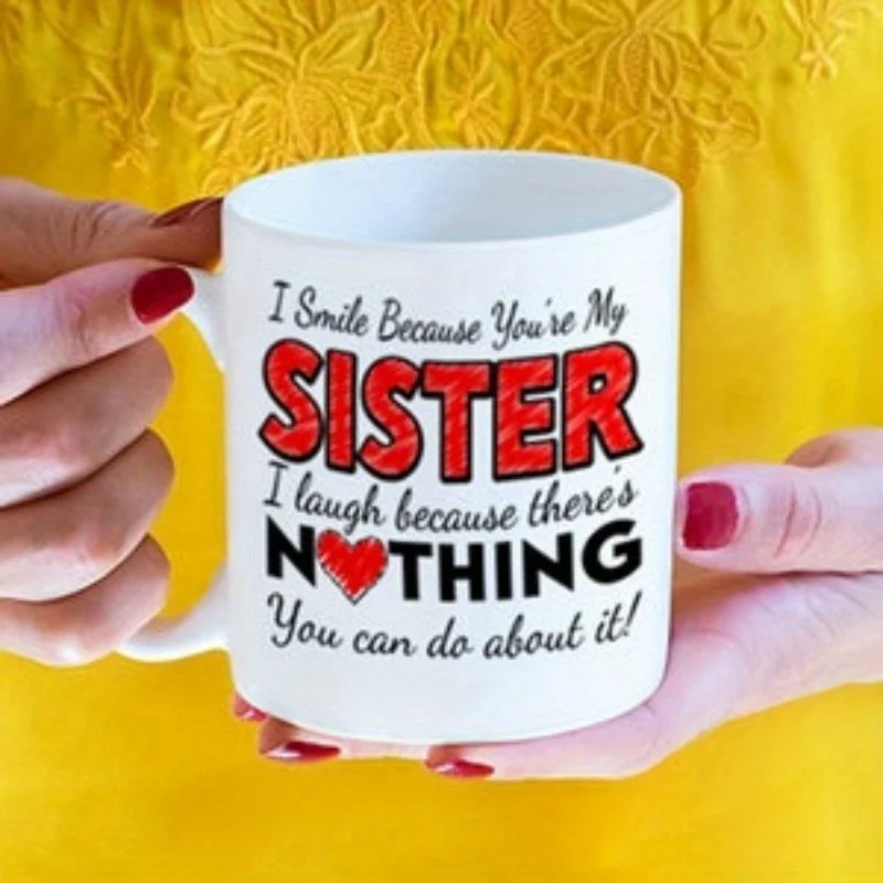 1pc Sisterly Love Ceramic Mug - Humorous Coffee Cup with 