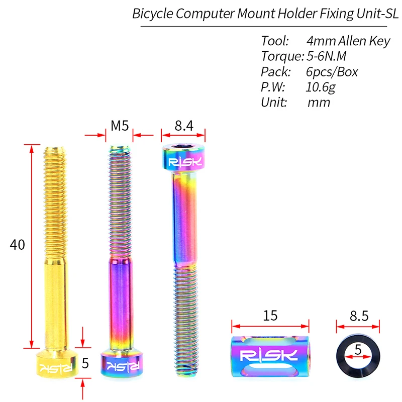 M5x40mm Titanium Alloy Bike Stem Bolts Set Bicycle Computer Holder Extension Bracket Fixing Screws Cycling Accessories
