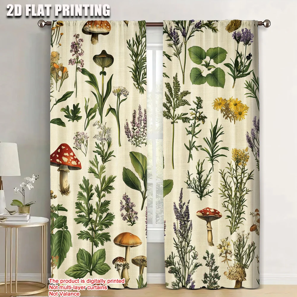 

2pc,Curtains Botanical Plants Herbs Mushroom Protecting Privacy Spring Party & Holiday Decor Suitable for aesthetic room decor