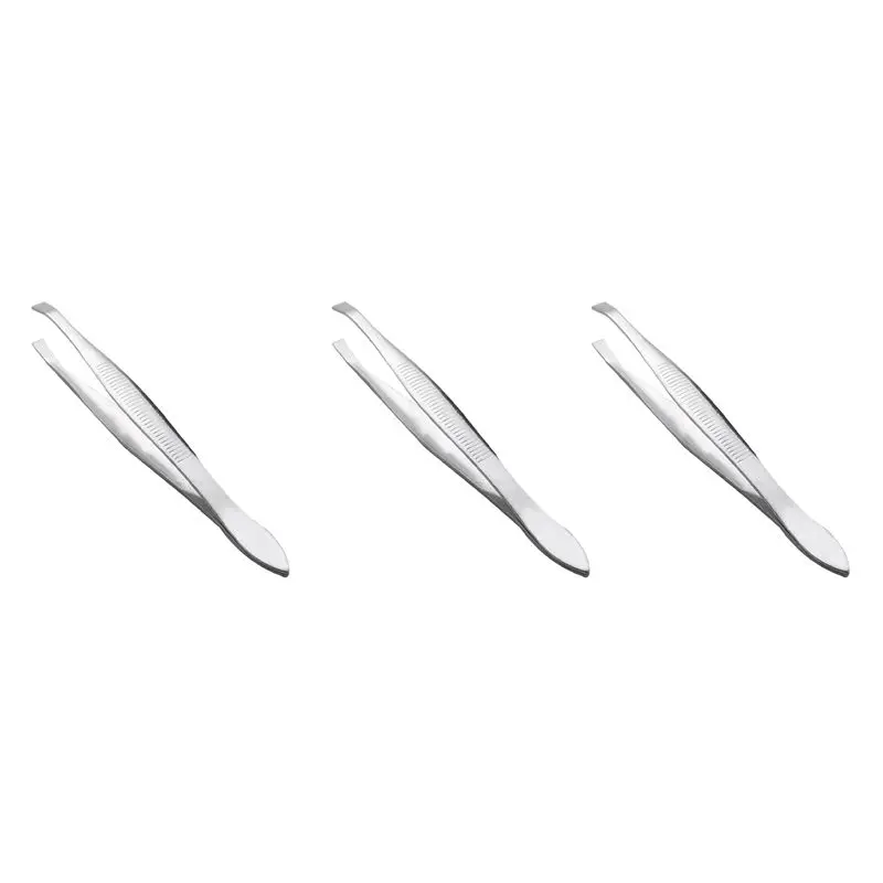 

3X металлический пинцет для волос и бровей серебристого цвета с наклонным плоским кончиком, косметический инструмент для женщин-B61B