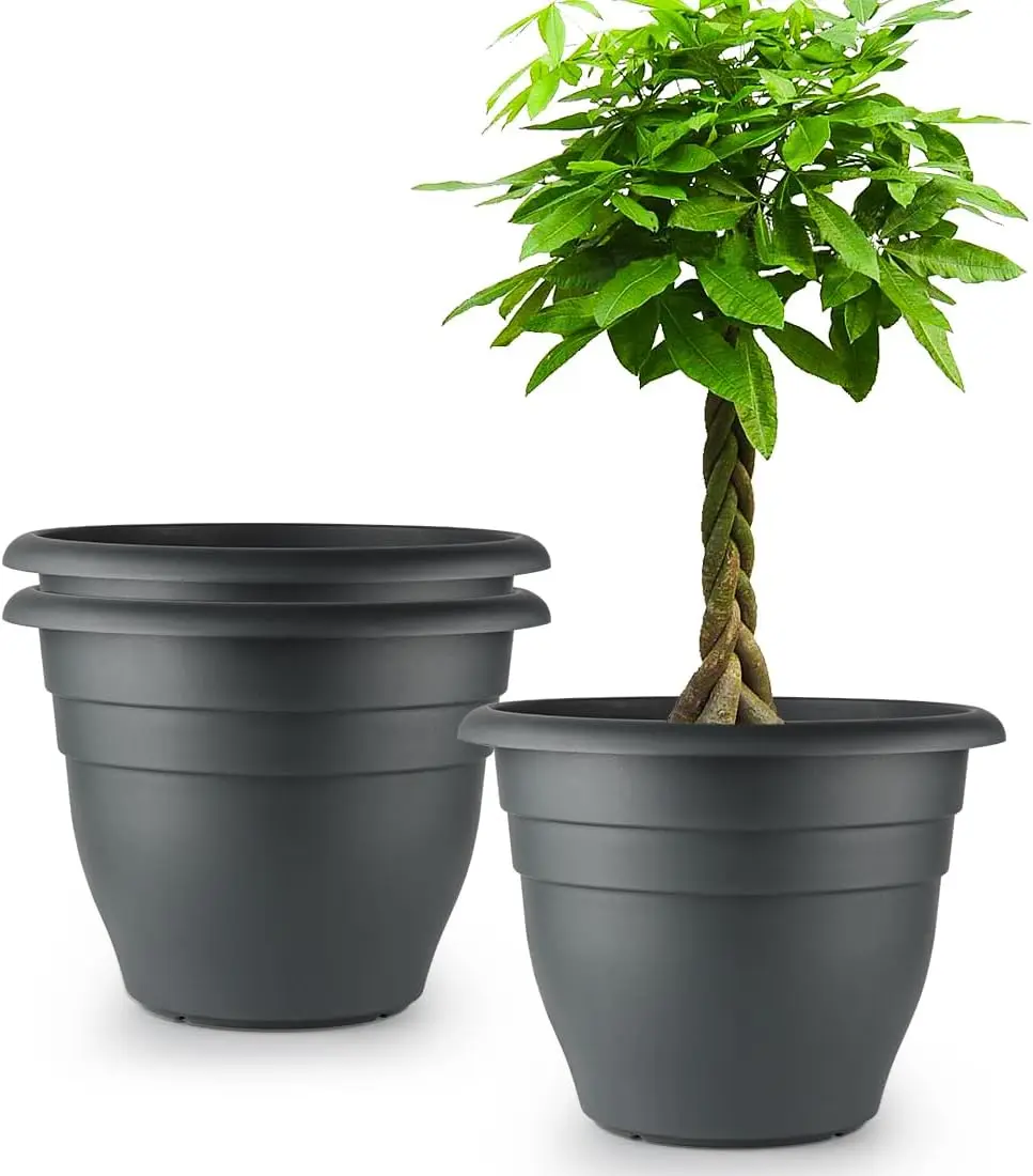 

Large 16 Inch Plastic Plant Pots Set of 3, Durable Weather-Resistant Flower Planters with Drainage Holes for Outdoor Garden