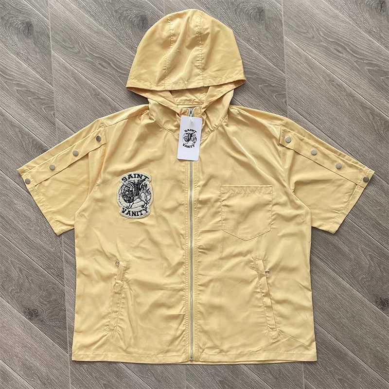 Yellow Embroidered Saint Michael T Shirts Men Women 1:1 Best Qualit Casual Zipper Windbreaker T-Shirts