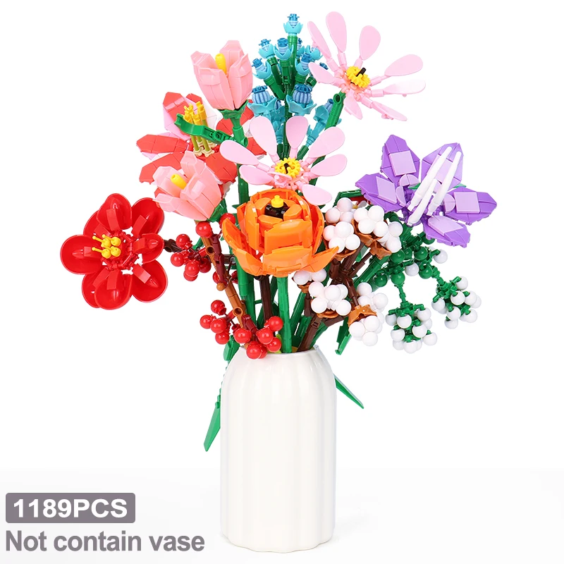 Eternal Flower Romantic Roses Wildflower Bouquet Brick Blocks Artificial Flower Constructor Block Toys Kids Gift Building Block