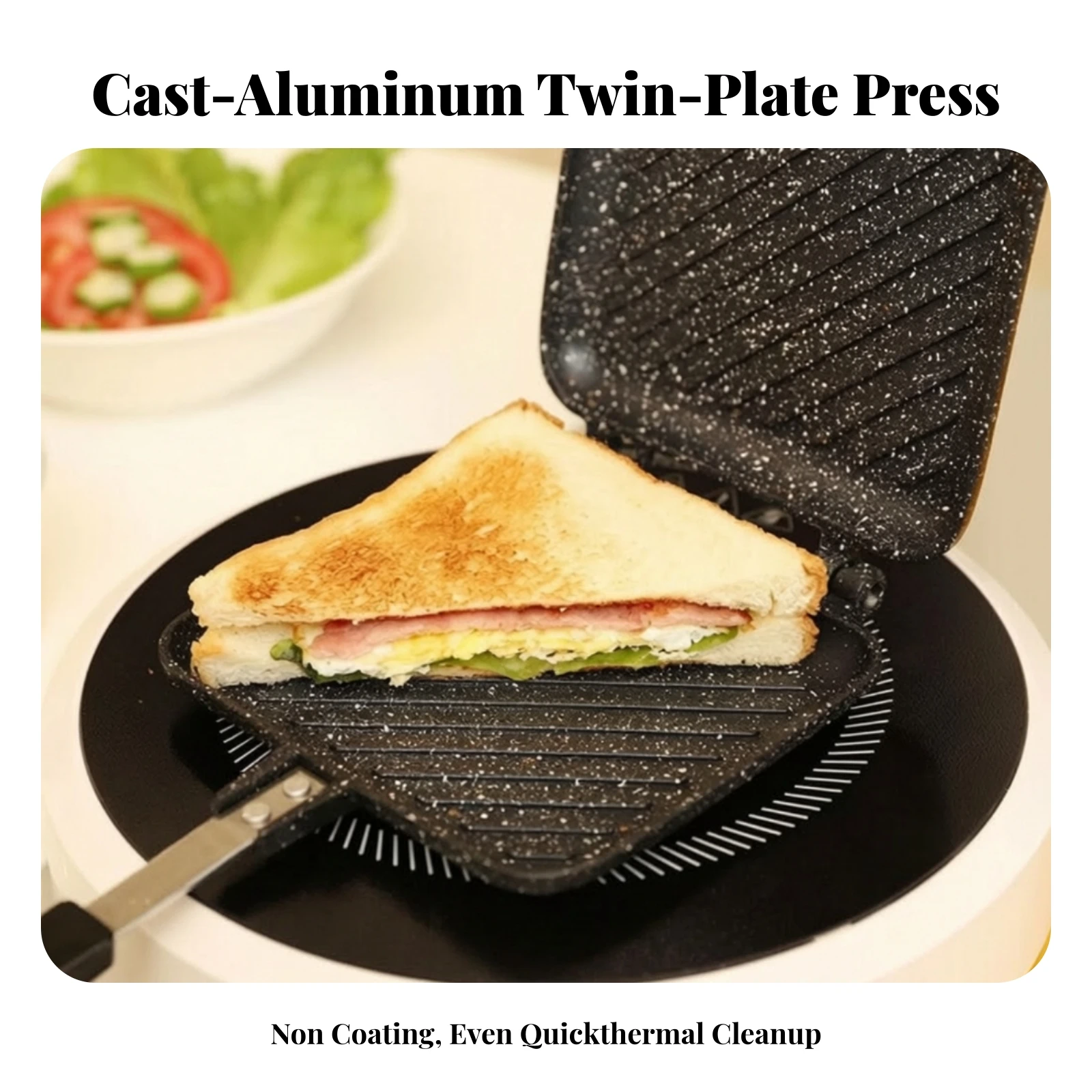 Double-Sided Sandwich Pan Cast Aluminum Double-Sided Sandwich Grill Pan with Detachable Halves Easy to Clean Cookware Portable