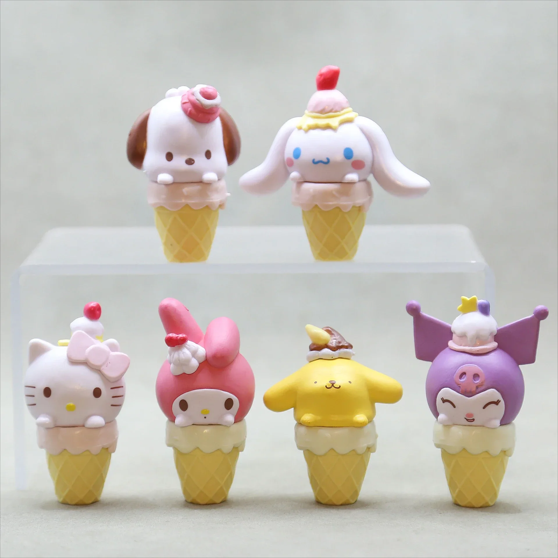 Sanrio Characters Ice Cream Cinnamoroll Kuromi Melody Hello Kitty Pochacco Figurine Cute Toy Table Ornaments Blind Box Kids Gift