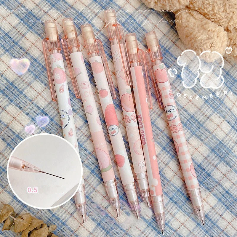 Cute Peach Dinosaur Mechanical Pencils with Refill Leads Erasers Kawaii Automatic Pencils Korean Stationery for School Office