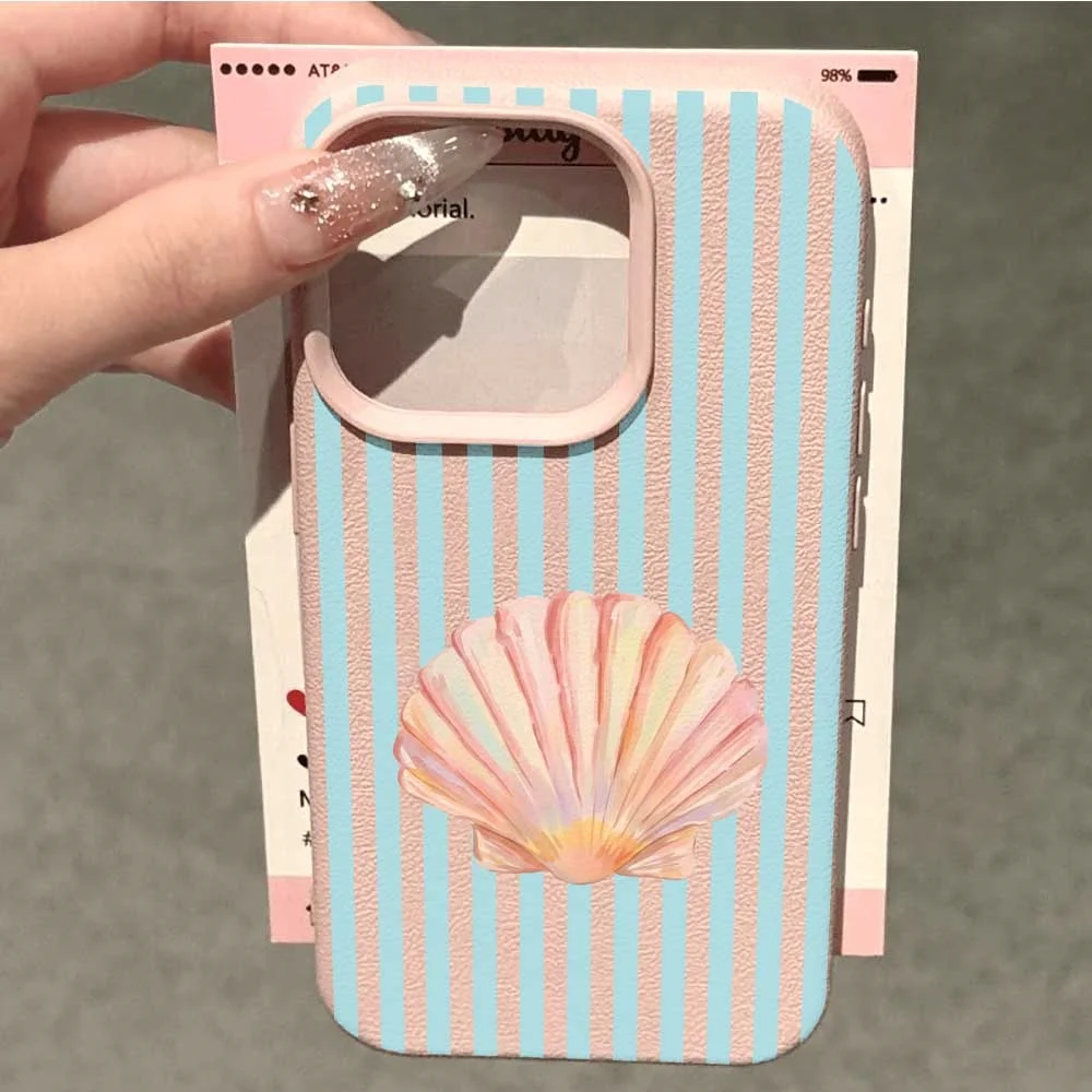 Minimalistische Bunte Muschel-Linien Handyhülle für iPhone 17 16 15 14 13 12 11 Pro Max 16 15 Plus XR Silikon Matt Stoßfeste Hülle – Detail 2