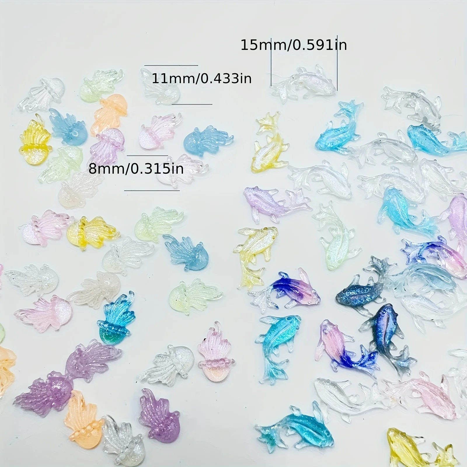 100 Stück Miniatur-Ozean-Tier-Charms-Set für Nagelkunst, niedliches Kawaii-Harz, Fisch, flache Rückseite, Strasssteine, DIY-Nageldekorationen
