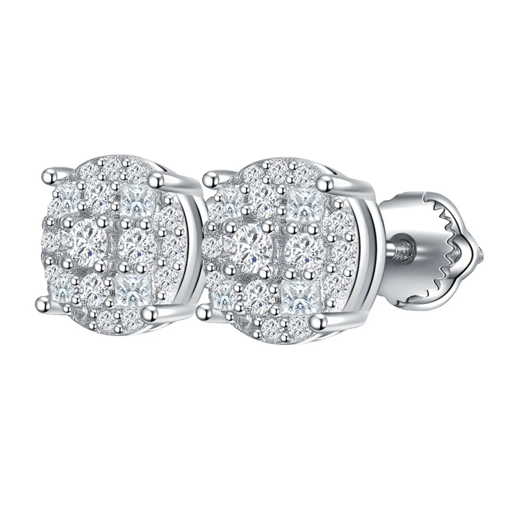 

Dainty 925 Sterling Silver Round Earrings Vintage Wedding Earrings for Women Female Luxury White Stone Stud Earrings