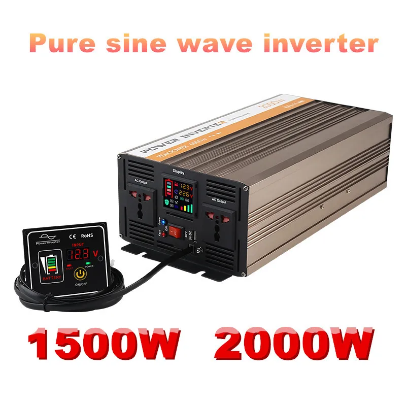 1500W Pure Sine Wave Inverter with Screen display DC 12V 24V 48V to AC 220V Power Car Inverter Peak Power 3000W EU UK PLUG