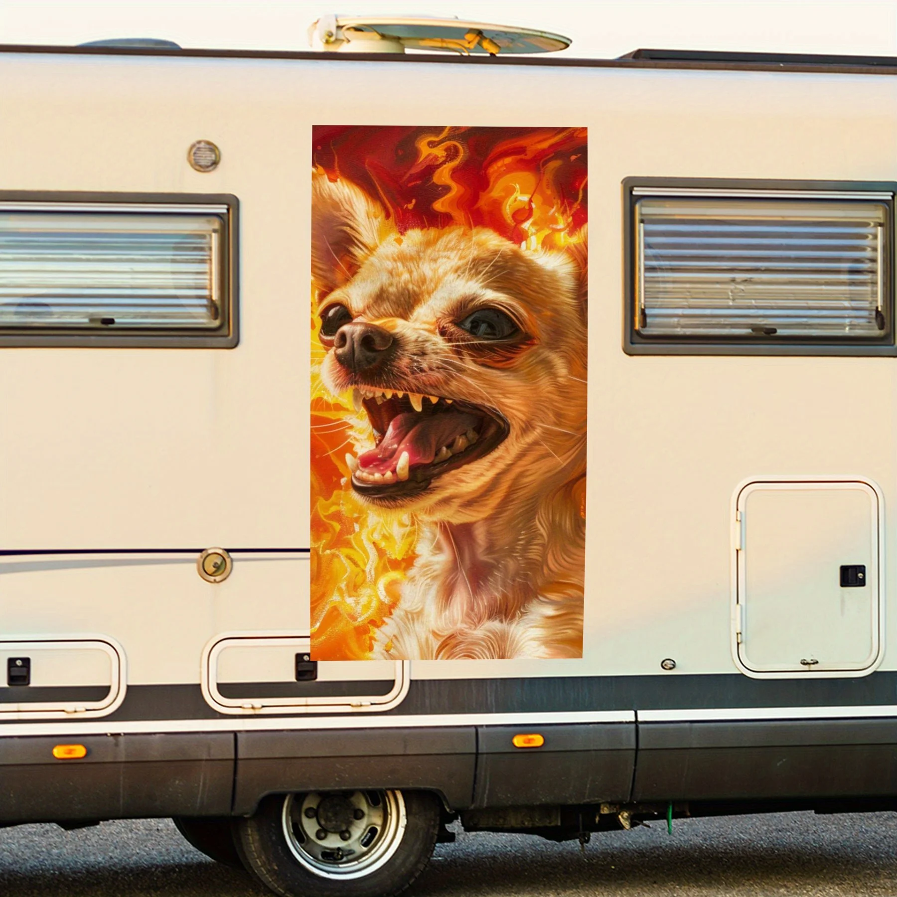 

Виниловая наклейка Fiery Chihuahua Fun для двери автомобиля на колесах, водонепроницаемые самоклеящиеся виниловые наклейки, украшение для защиты автомобиля