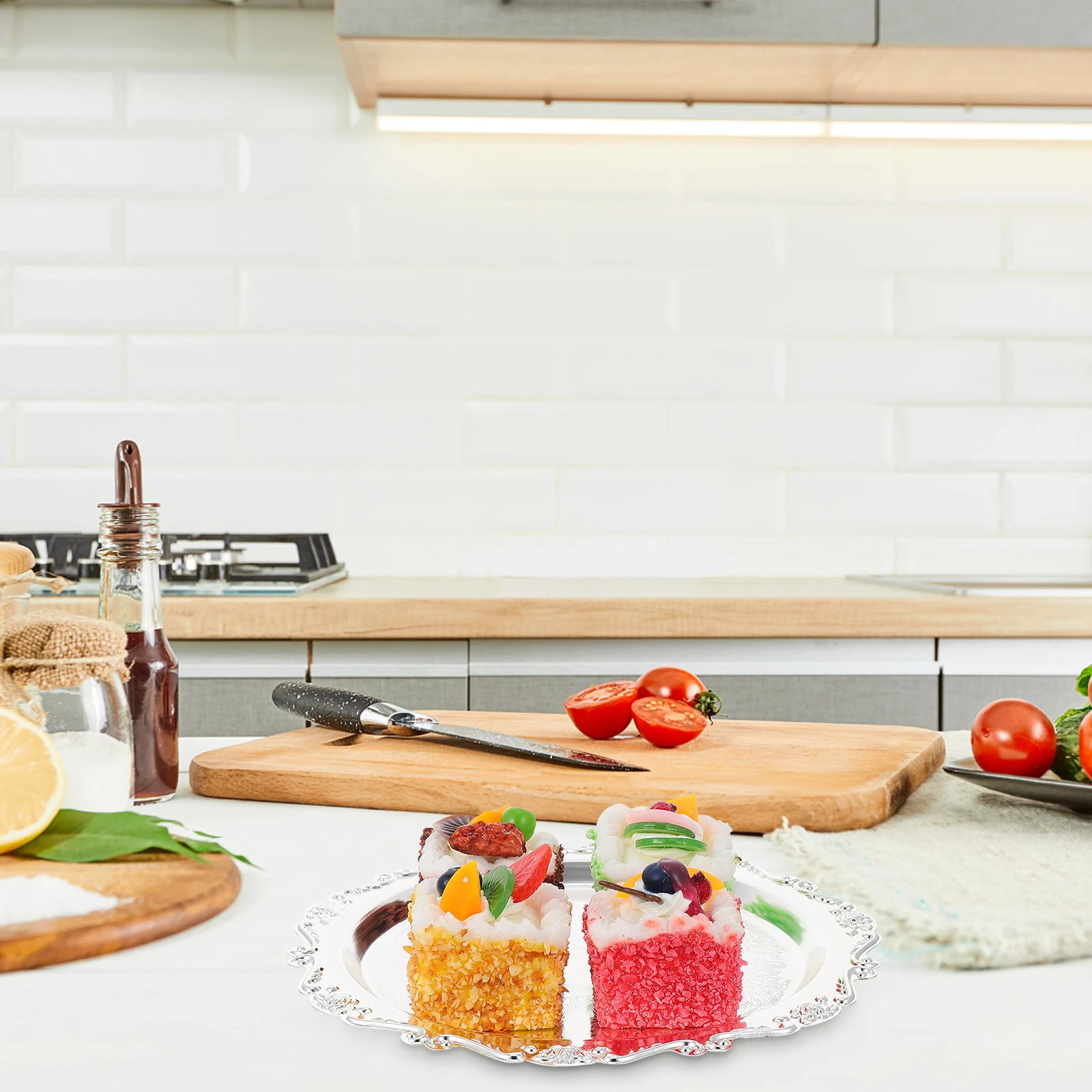 

Fruit Cake Plate Premium Stainless Steel Snack Serving Tray Dry Fruits Candies Nuts Storage Container Kitchen Bar