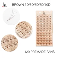 SupMacio ventiladores de volumen prefabricados marrones 3d 5d 6d 10d 120 ventiladores 8-16 mm extensiones de pestañas de volumen marrón cílios fans prontos
