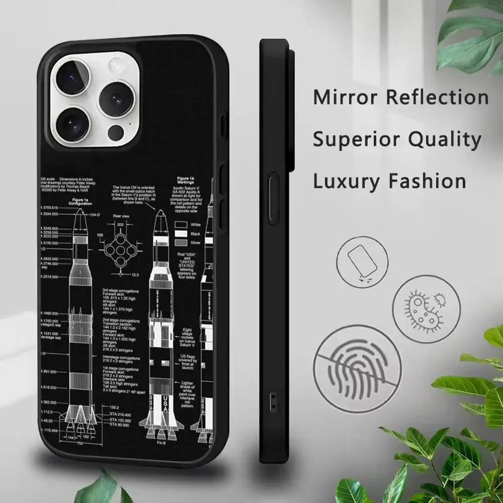 Capa de telefone via satélite Space Rocket para iPhone 17,16,15,14,13,12,11,Pro,Max,Plus,Mini,SE4,E Carregamento sem fio magnético Magsafe