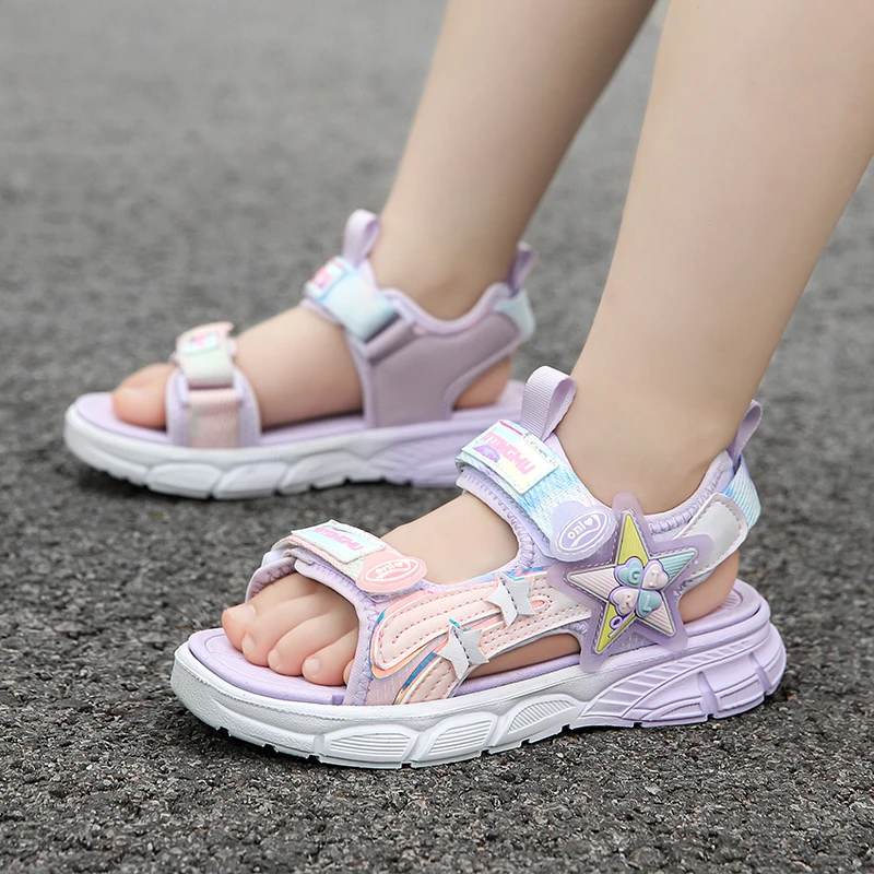 Summer Girls Sandals Fashion Light Soft Flats Toddler Cute Girls Pink Purple Sandals Infant Casual Beach Children Shoes Outdoor