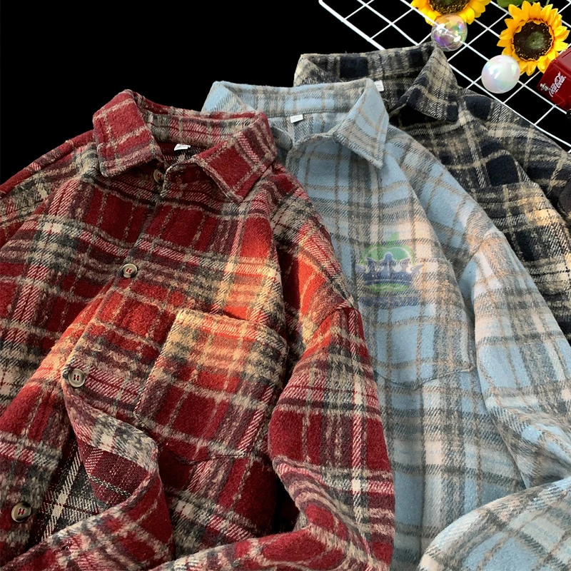 

Брендовая одежда, роскошная клетчатая рубашка для мужчин, Harajuku, Корея, мужская повседневная повседневная рабочая толстая рубашка с длинными рукавами, осенне-зимняя рубашка, куртка