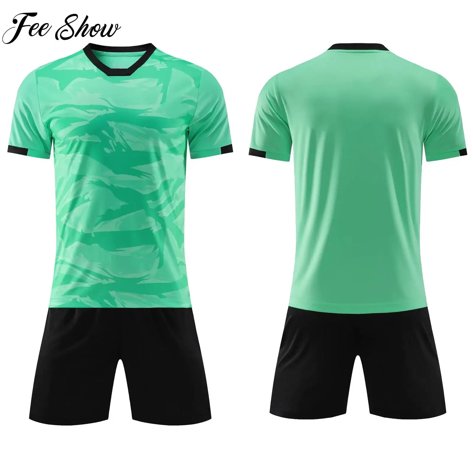 

Kids Boys Sport Outfits Football Team Training Uniform Soccer Suits Short Sleeve T-shirt Drawstring Elastic Waistband Shorts