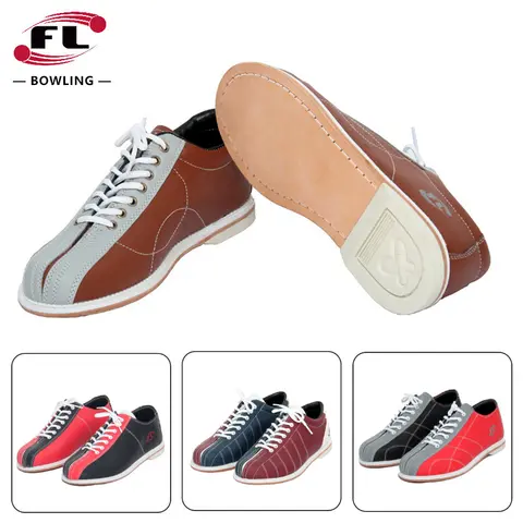 Men Women Professional Bowling Shoes Soft Leather Breathable Bowling Sneakers Unisex Anti-skid Outsole Training Footwear 34-48