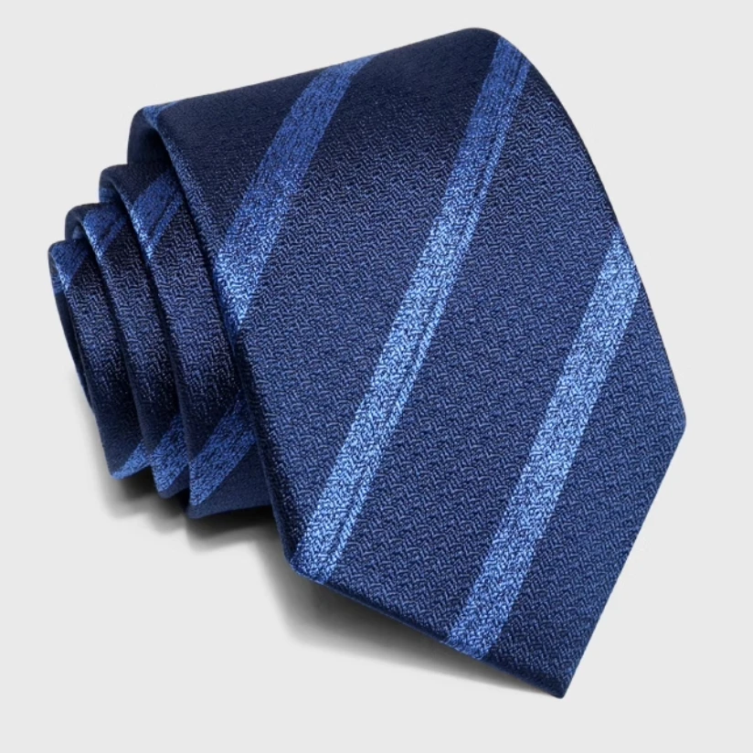 High Quality 100% Silk Dark Blue Striped Tie For Men's Business Banquet Shirt Accessories 8CM Wide Silk Handmade Knotted Tie