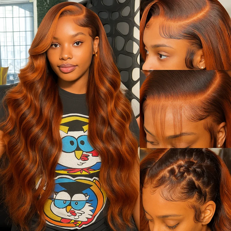 # 4/350 destaque 5x5 perucas frontais do laço perucas sem cola destaque gengibre marrom onda do corpo perucas de cabelo humano com cabelo do bebê para mulher