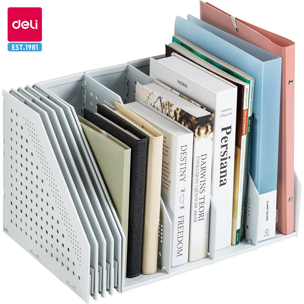 Deli Collapsible Magazine File Holder Desk Organizer Document Folder for Office Organization and Storage 3 Vertical Compartments