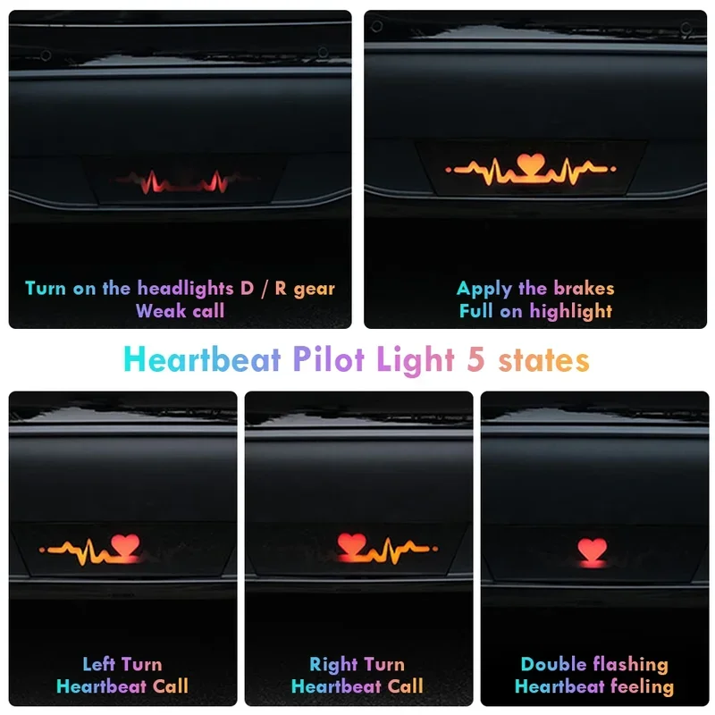 For Tesla Model Y Heartbeat Pilot Light Turn Signal Lamp Pilot Lights Five Flashing Modes Heartbeat Lamp Car Tail Caution Light