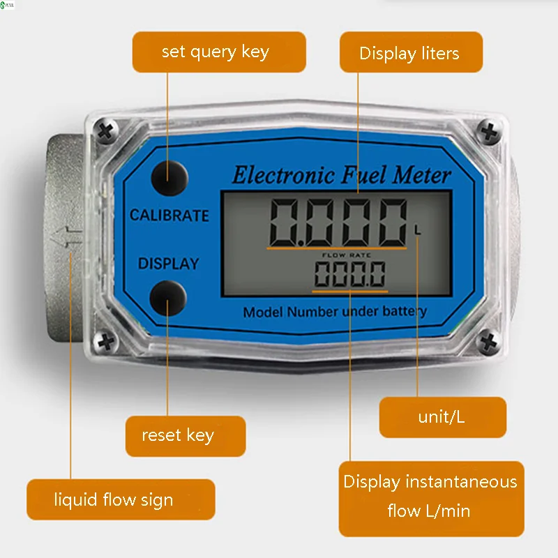 Digital Flowmeter K24 Electronic Liquid Turbine Meter Electronic Flowmeter 1.5 Inches Fuel Oil Flow Meter 40-280L/MIN