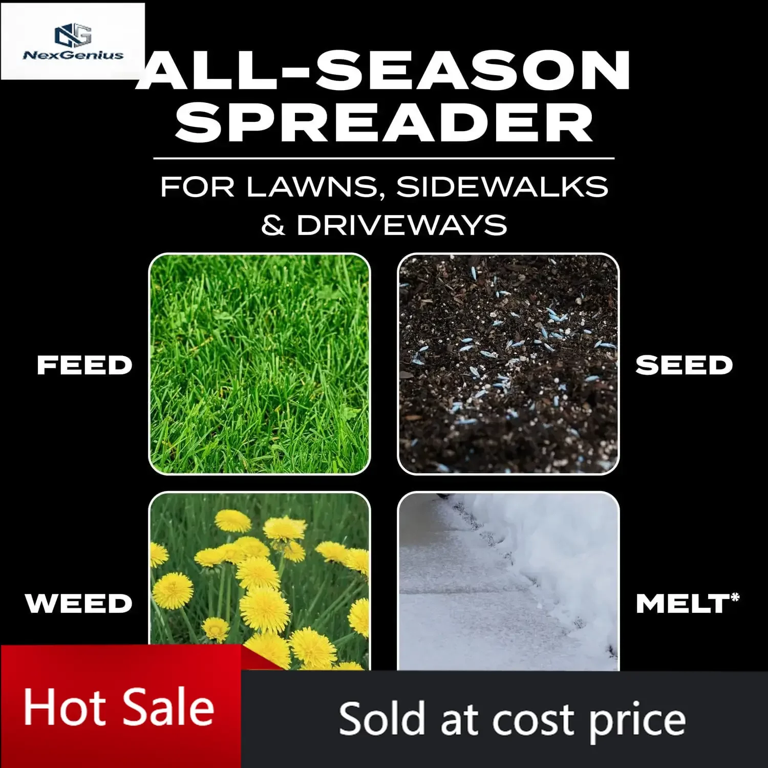 

WaterproofScotts Turf Builder EdgeGuard DLX Broadcast Spreader for Seed, Fertilizer, Salt, Ice Melt, Holds up to 15,000 sq.ft.