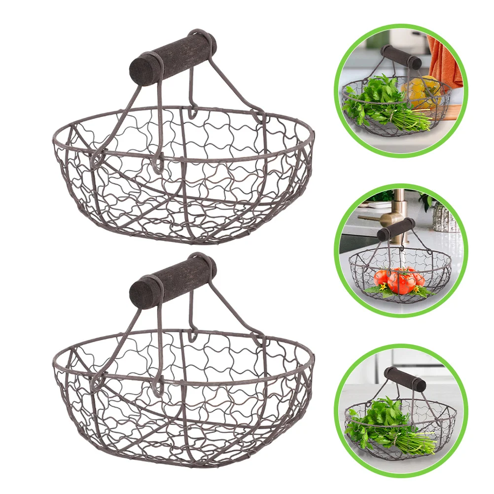 

2Pcs Iron Kitchen Storage Basket Multifunctional Organizer for Fruits Vegetables Snacks Compact Countertop Decoration