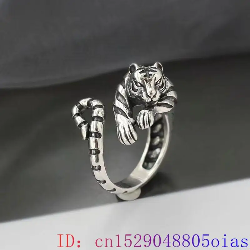 925 Silver Tiger Ring Talismans Designer Vintage Women Men Carved Amulet Accessories Real Jewelry Charm Gift Luxury