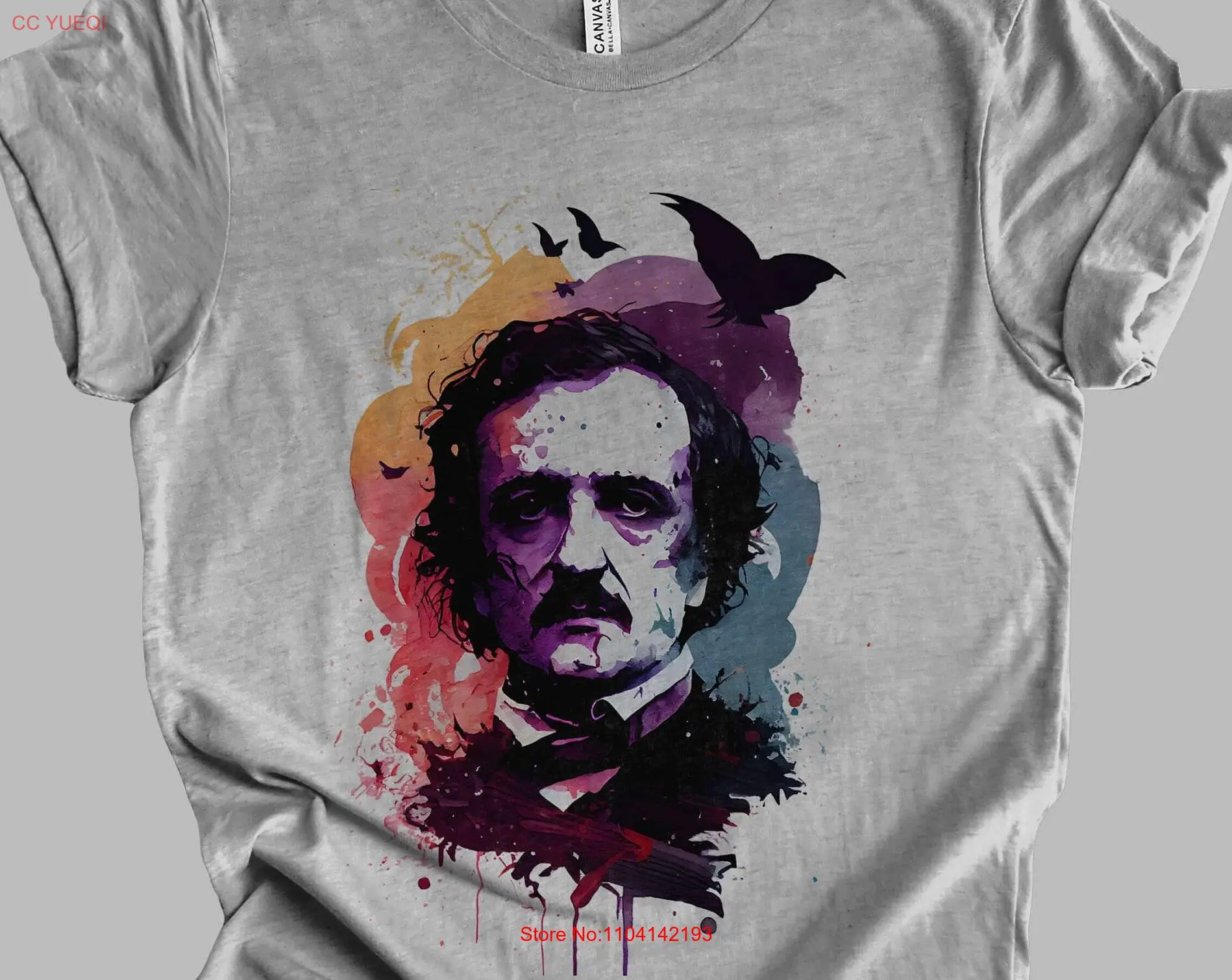 Edgar Allan Poe Watercolor T Shirt Classic Literature Poetry Mindspring Retreat long or short sleeves