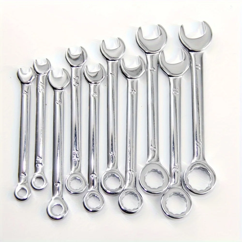 10 Pcs Open End and Box End Standard Combination Wrench Spanner for Assembling Furniture Small Equipment