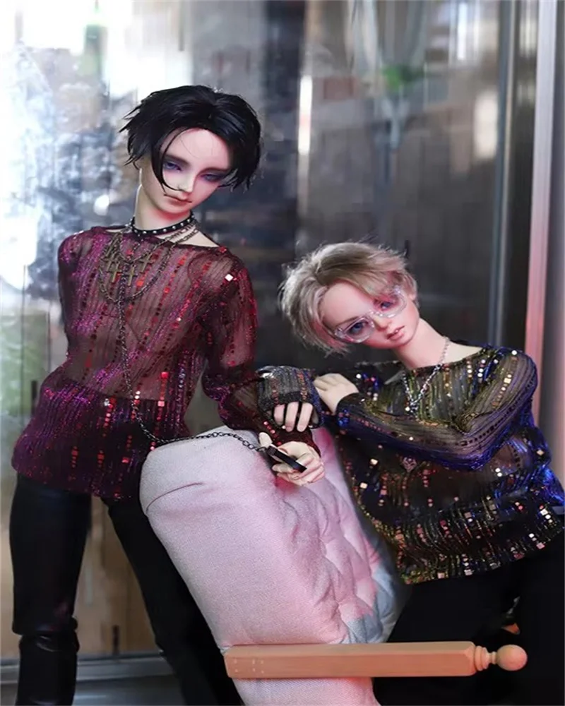 

BJD doll clothes for 1/3 1/4 SD17 POPO68 fashion new vertical stripes semi-transparent sequins with a neck and bottom casual top