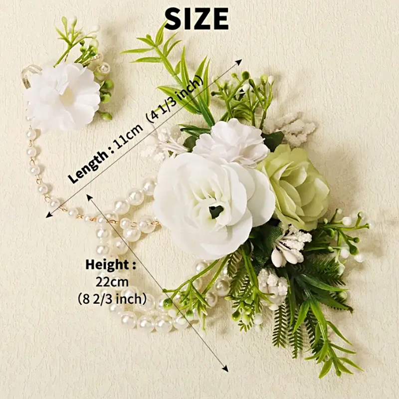 Artificial Flower Pearl Hand Wrist Flower Corsage Bridesmaid Wedding Party Bracelet Decor Romantic Accessories