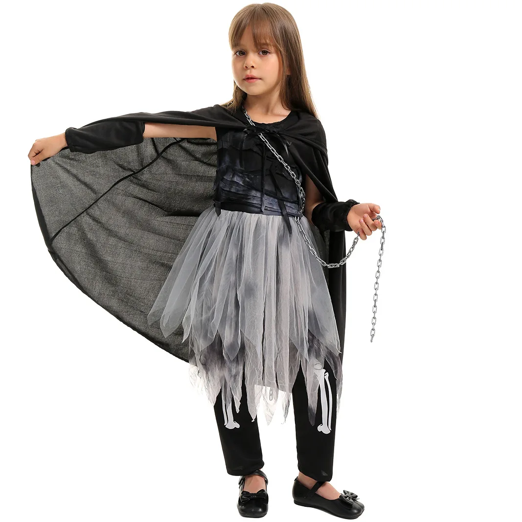 Bambini Halloween Ghost dements Costume Cosplay ragazze Gothic Horror Zombie mantelle con cappuccio Day Of The Dead Party puntelli Dress Up