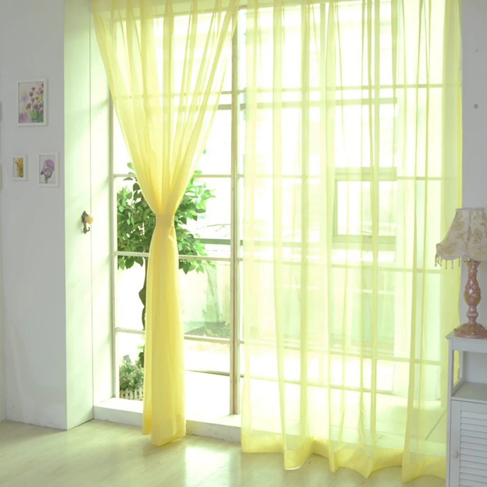 

2pcs Gold Sheer Curtain Panel Soft Polyester Tulle Window Drape For Living Room Bedroom Kitchen Decor Transparent Curtains Voile